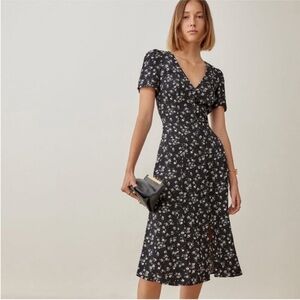 Reformation Locklin Black Floral Dress